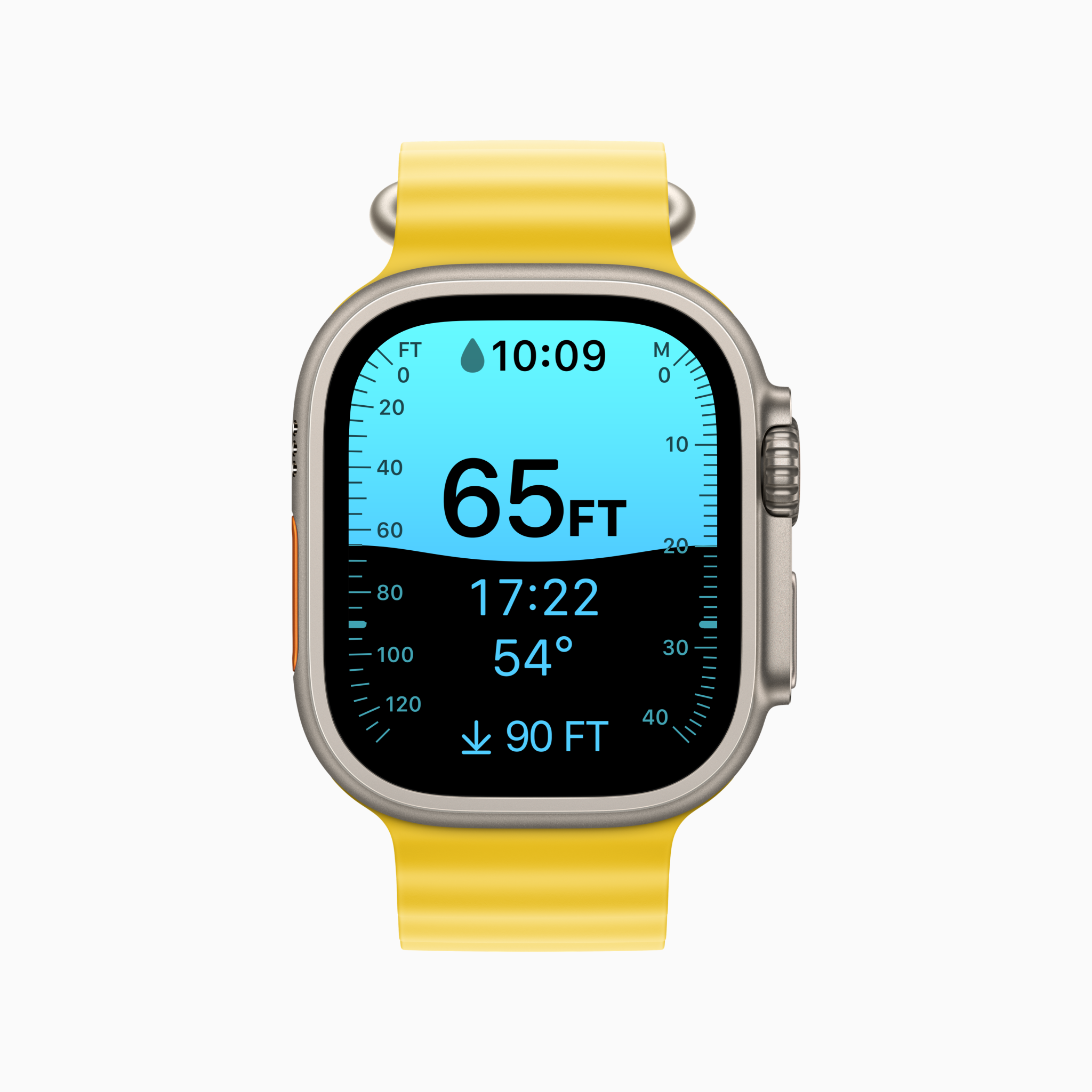Apple-Watch-Ultra-Yellow-Ocean-band-Depth-app-220907 - Scubaverse